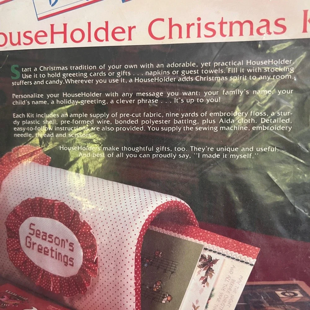 Airtex HouseHolder Christmas Kit Mailbox Card Holder DIY Sewing Embroidery Vtg